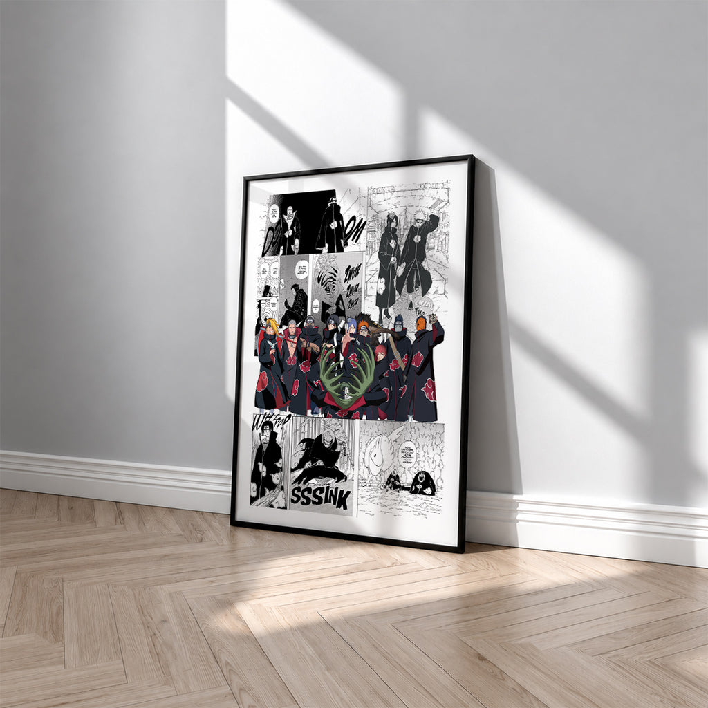 Akatsuki manga poster inspired by Naruto in a black frame against a light gray wall