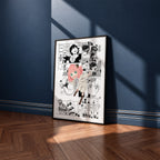 Anya Forger manga poster inspired by Spy x Family in a black frame against a navy blue wall