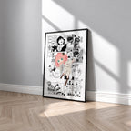 Anya Forger manga poster inspired by Spy x Family in a black frame against a light gray wall
