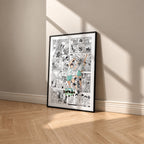 Aoba Johsai High manga poster inspired by Haikyu!! in a black frame against a warm beige wall