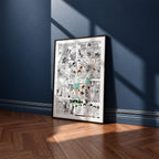 Aoba Johsai High manga poster inspired by Haikyu!! in a black frame against a navy blue wall