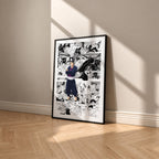Aoi Todo manga poster inspired by Jujutsu Kaisen in a black frame against a warm beige wall