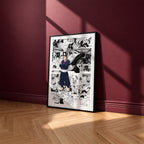Aoi Todo manga poster inspired by Jujutsu Kaisen in a black frame against a burgundy wall