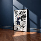 Aoi Todo manga poster inspired by Jujutsu Kaisen in a black frame against a navy blue wall
