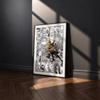 Armin Arlert manga poster inspired by Attack on Titan in a black frame against a charcoal gray wall
