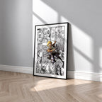 Armin Arlert manga poster inspired by Attack on Titan in a black frame against a light gray wall