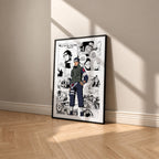 Asuma Sarutobi manga poster inspired by Naruto in a black frame against a warm beige wall