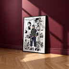 Asuma Sarutobi manga poster inspired by Naruto in a black frame against a burgundy wall