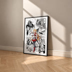 Asuna Yuuki manga poster inspired by Sword Art Online in a black frame against a warm beige wall