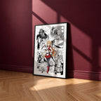 Asuna Yuuki manga poster inspired by Sword Art Online in a black frame against a burgundy wall