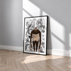 Zeke Yeager Beast Titan manga poster inspired by Attack on Titan in a black frame against a light gray wall