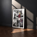 Cha Hae-In manga poster inspired by Solo Leveling in a black frame against a charcoal gray wall
