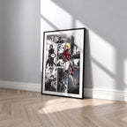Cha Hae-In manga poster inspired by Solo Leveling in a black frame against a light gray wall