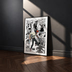 Chainsaw Man manga poster inspired by Chainsaw Man in a black frame against a charcoal gray wall