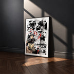 Chihiro Rokuhira manga poster inspired by Kagurabachi in a black frame against a charcoal gray wall