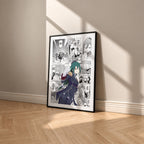 Crusch Karsten manga poster inspired by Re:Zero in a black frame against a warm beige wall