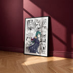 Crusch Karsten manga poster inspired by Re:Zero in a black frame against a burgundy wall