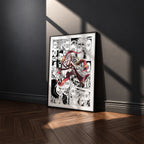 Daki manga poster inspired by Demon Slayer in a black frame against a charcoal gray wall