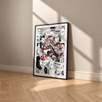 Daki manga poster inspired by Demon Slayer in a black frame against a warm beige wall