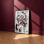 Daki manga poster inspired by Demon Slayer in a black frame against a burgundy wall