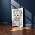 Date Tech High manga poster inspired by Haikyu!! in a black frame against a navy blue wall