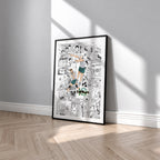 Date Tech High manga poster inspired by Haikyu!! in a black frame against a light gray wall