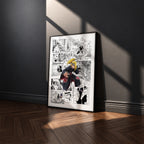Deidara manga poster inspired by Naruto in a black frame against a charcoal gray wall
