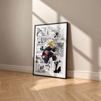 Deidara manga poster inspired by Naruto in a black frame against a warm beige wall