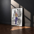 Diavolo manga poster inspired by JoJo's Bizarre Adventure in a black frame against a charcoal gray wall