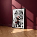 Eijiro Kirishima manga poster inspired by My Hero Academia in a black frame against a burgundy wall