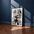 Eijiro Kirishima manga poster inspired by My Hero Academia in a black frame against a navy blue wall