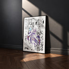 Emilia manga poster inspired by Re:Zero in a black frame against a charcoal gray wall