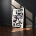 Fern manga poster inspired by Frieren in a black frame against a charcoal gray wall