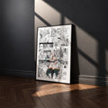 Frieren manga poster inspired by Frieren in a black frame against a charcoal gray wall
