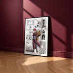 Gaara manga poster inspired by Naruto in a black frame against a burgundy wall