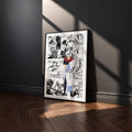 Gintoki Sakata manga poster inspired by Gintama in a black frame against a charcoal gray wall