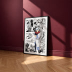 Gintoki Sakata manga poster inspired by Gintama in a black frame against a burgundy wall