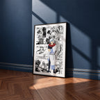 Gintoki Sakata manga poster inspired by Gintama in a black frame against a navy blue wall