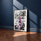 Giorno Giovanna manga poster inspired by JoJo's Bizarre Adventure in a black frame against a navy blue wall