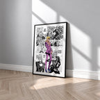 Giorno Giovanna manga poster inspired by JoJo's Bizarre Adventure in a black frame against a light gray wall