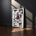 Giyu Tomioka manga poster inspired by Demon Slayer in a black frame against a charcoal gray wall