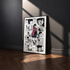 Giyu Tomioka manga poster inspired by Demon Slayer in a black frame against a charcoal gray wall