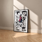Giyu Tomioka manga poster inspired by Demon Slayer in a black frame against a warm beige wall