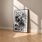 Goblin Slayer manga poster inspired by Goblin Slayer in a black frame against a warm beige wall