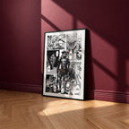Goblin Slayer manga poster inspired by Goblin Slayer in a black frame against a burgundy wall