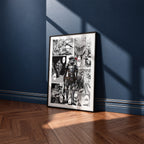 Goblin Slayer manga poster inspired by Goblin Slayer in a black frame against a navy blue wall