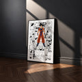 Son Goku manga poster inspired by Dragon Ball in a black frame against a charcoal gray wall