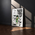 Gon Freecss manga poster inspired by Hunter x Hunter in a black frame against a charcoal gray wall
