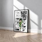 Gon Freecss manga poster inspired by Hunter x Hunter in a black frame against a light gray wall