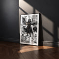 Guts manga poster inspired by Berserk in a black frame against a charcoal gray wall